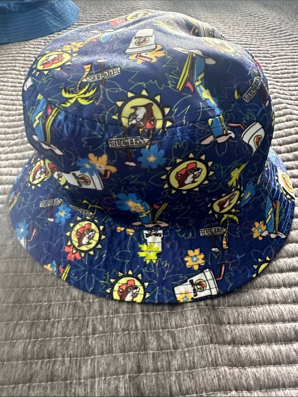 Blue Bucket Hat with Embroidered Cartoon Patch - Picture 3 of 4